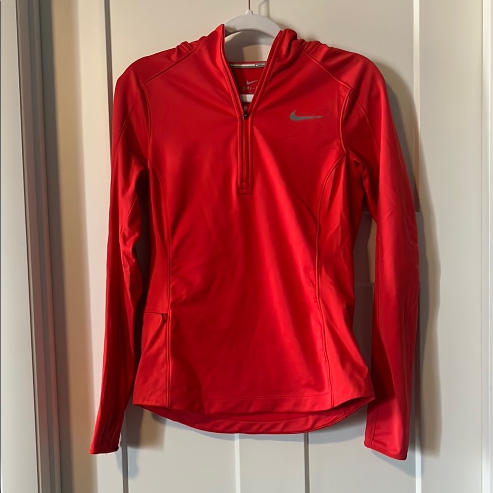 Nike Red Fitted Long Sleeve Zip-up Sweatshirt